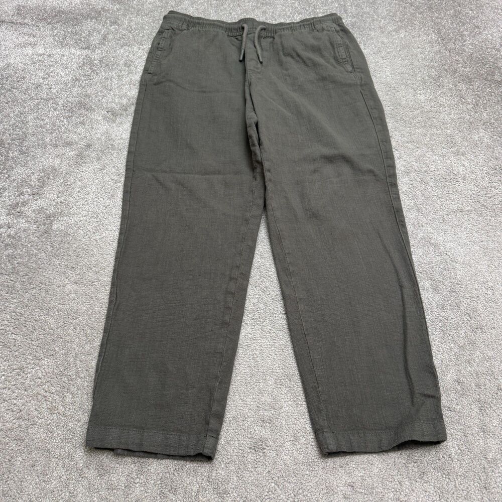 Zara Textured Linen Blend Pants Mens XL Green Relaxed Drawstring Elastic Waist